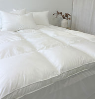 Mainlinen Guest Comfort 1000GSM down alternative mattress topper on a hotel bed